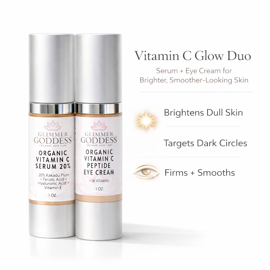 Organic Vitamin C Glow Duo – 20% Vitamin C + Peptide Eye Serum Glimmer Goddess® Organic Skin Care