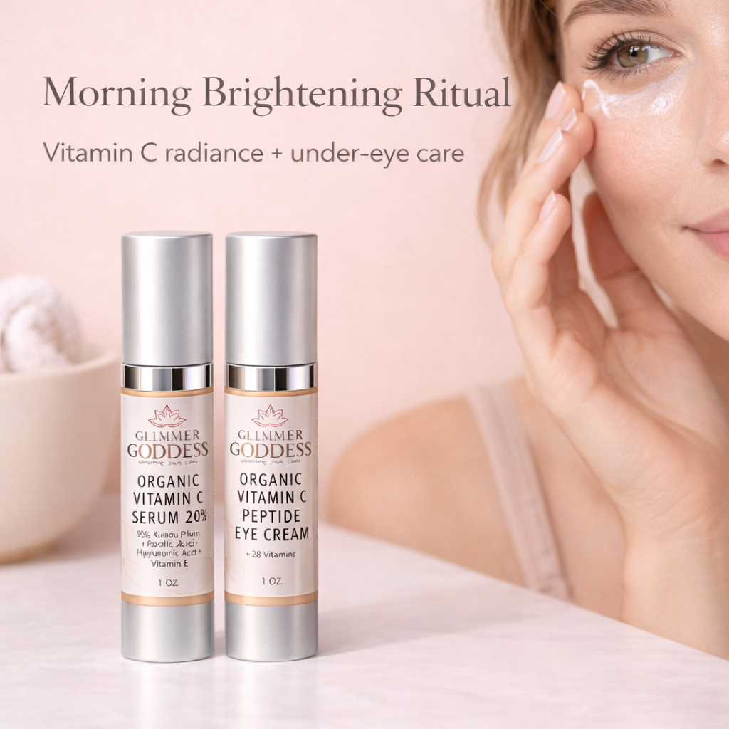 Organic Vitamin C Glow Duo – 20% Vitamin C + Peptide Eye Serum Glimmer Goddess® Organic Skin Care