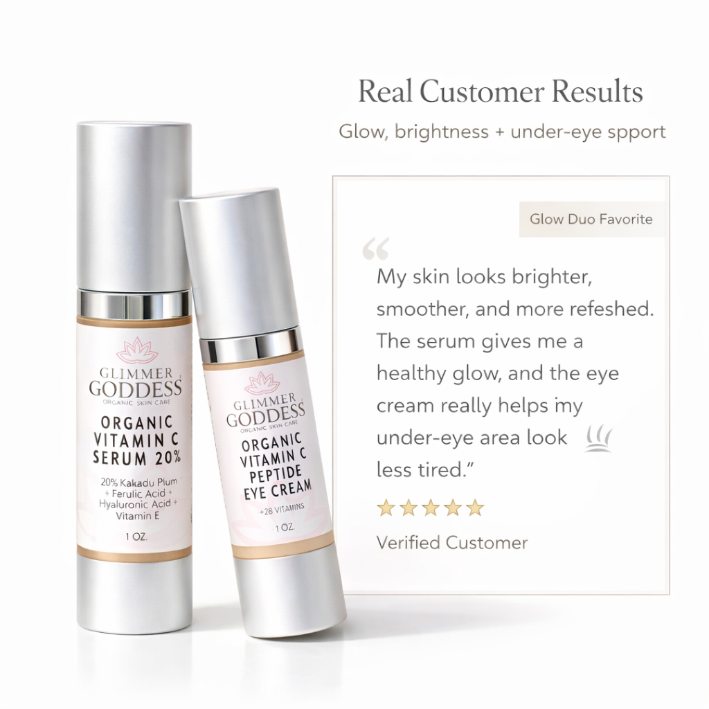 Organic Vitamin C Glow Duo – 20% Vitamin C + Peptide Eye Serum Glimmer Goddess® Organic Skin Care