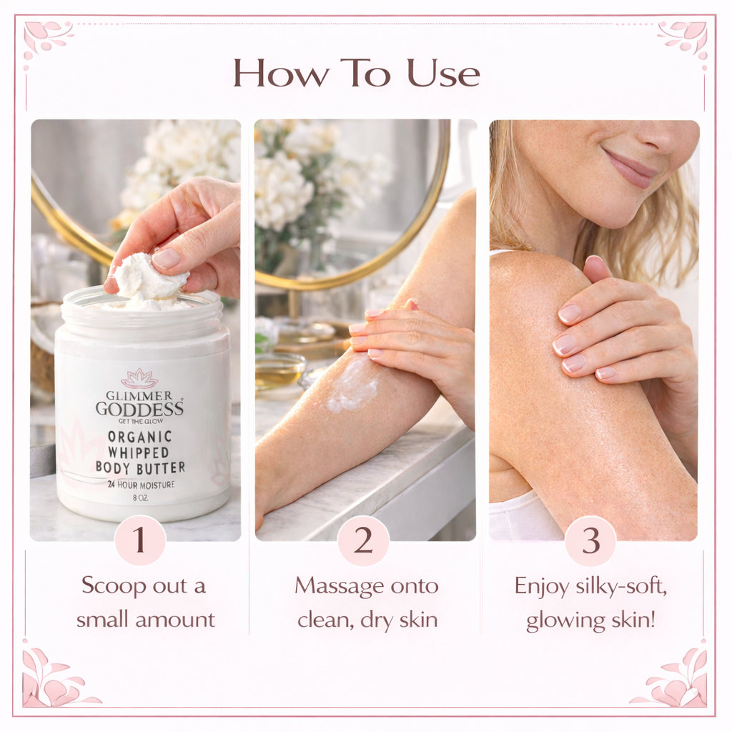Organic Whipped Body Butter for Extremely Dry Skin Glimmer Goddess® Organic Skin Care