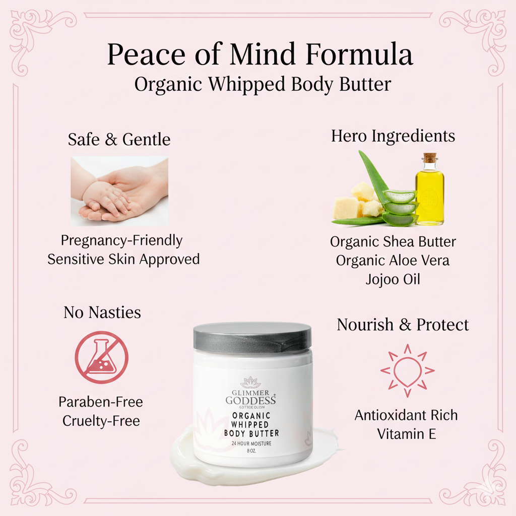 Organic Whipped Body Butter for Extremely Dry Skin Glimmer Goddess® Organic Skin Care