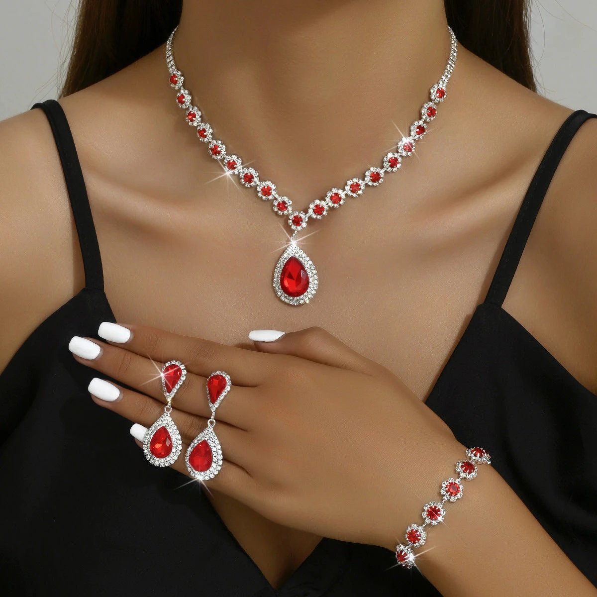 Fashion Jewelry Bridal Jewelry Suit Necklace Ear Stud Bracelet Three-piece Set MANDOTOS