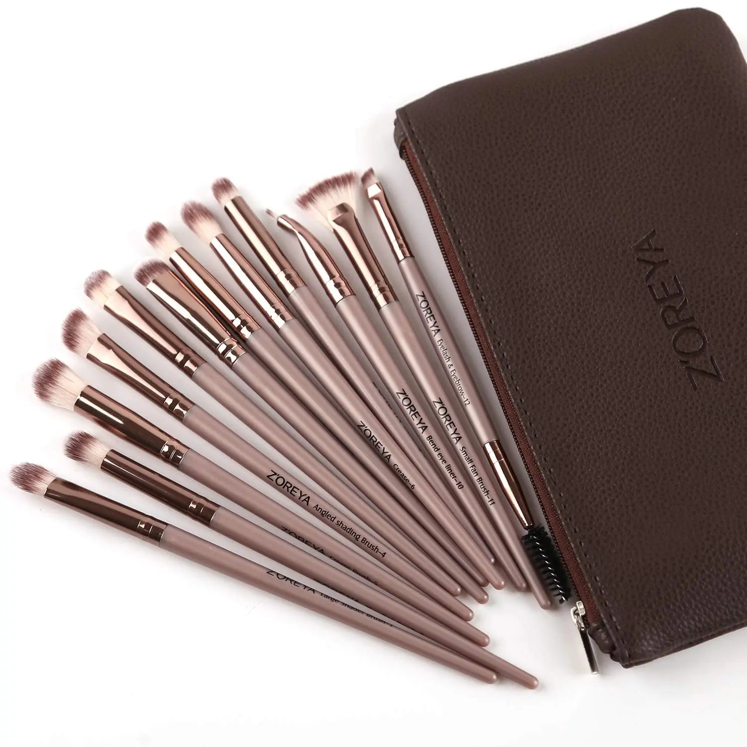 Eye Makeup Brushes, 12 Pcs Professional Eye Brush Set Eyeshadow, Eyebrow, Blending, Fan, Eyelash Brush Set with Carrying Bag (Champagne Gold) SnapGoShop