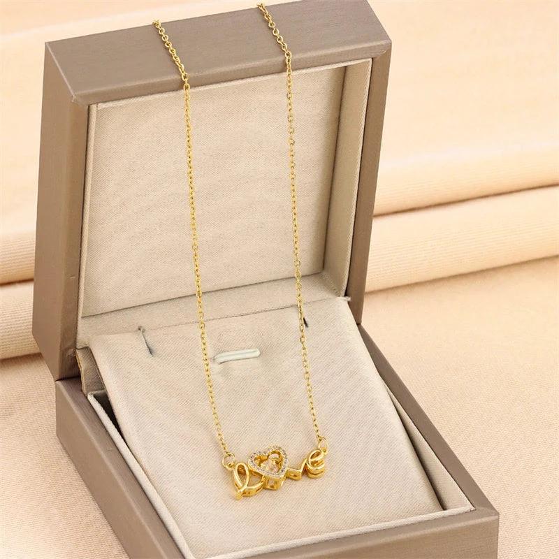 Valentines Day Gift New Titanium Steel Necklace Fashion New Love Smart Necklace Female Clavicle Chain Fashion Jewelry Woman MANDOTOS