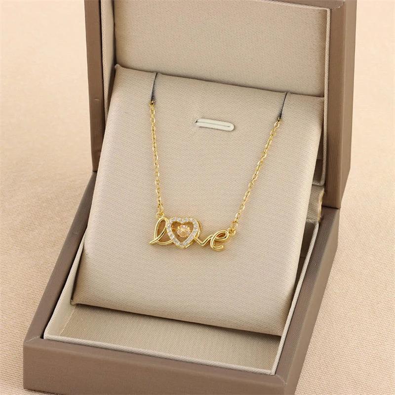 Valentines Day Gift New Titanium Steel Necklace Fashion New Love Smart Necklace Female Clavicle Chain Fashion Jewelry Woman MANDOTOS