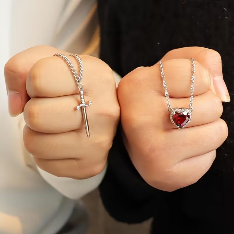 Heart Ring and Sword Necklace Set – Stainless Steel Couple Jewelry Gift CartRare