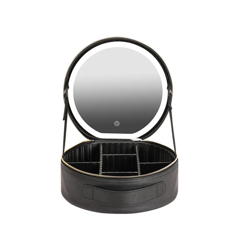 Round Smart LED Makeup Bag - Mirror Lights Travel Organizer MANDOTOS
