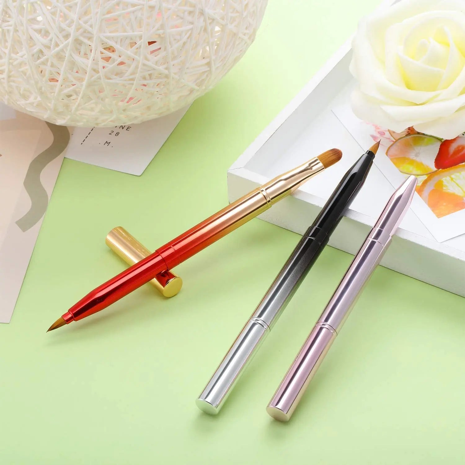 3 Pieces Lip Brush Retractable Lipstick Liner Brush Lipstick Dual-Ended Foundation Makeup Brush with Cap Travel Applicators SnapGoShop