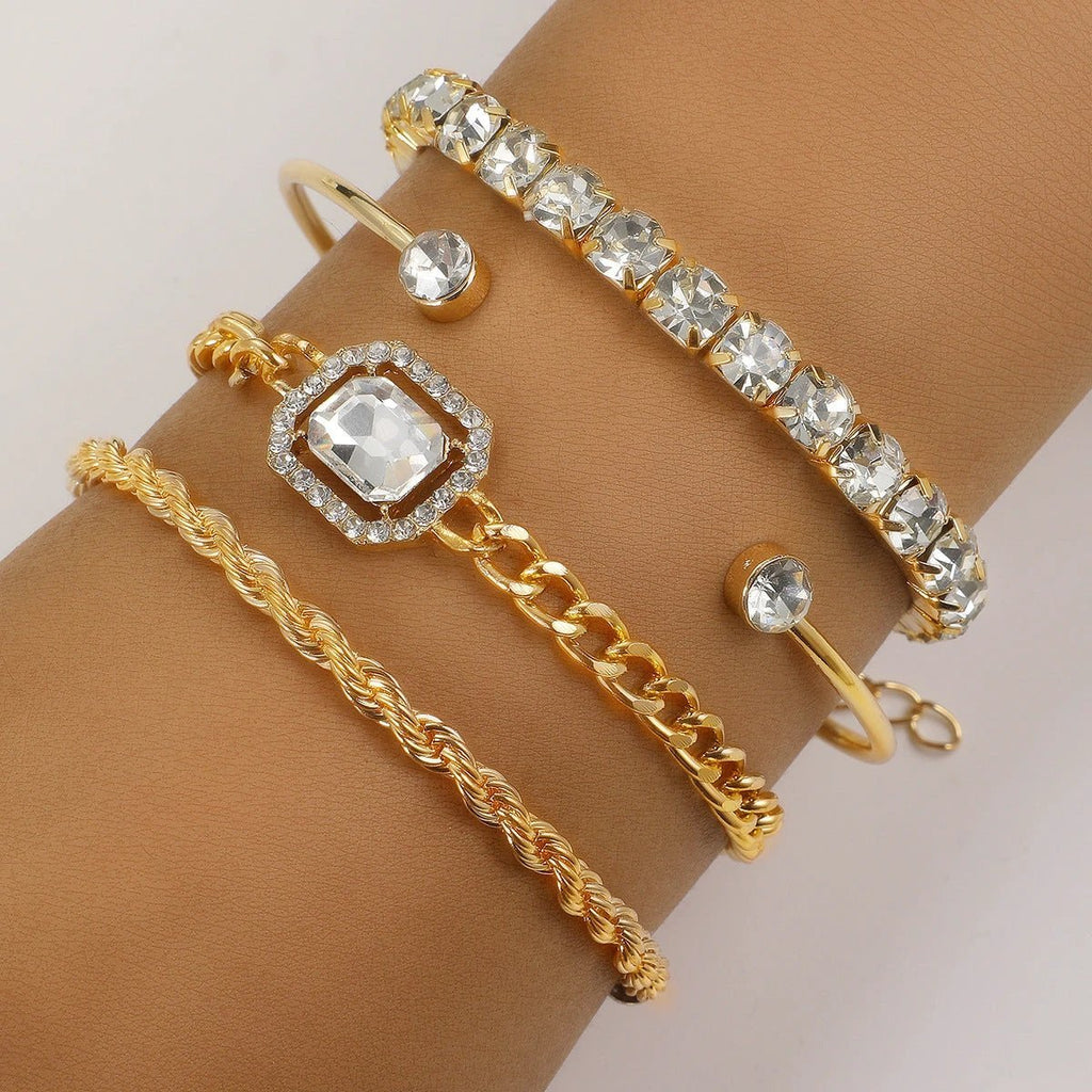 Fashion Jewelry 4 Pcs Crystal Bracelet Set Bohemian Design For Women Vintage Luxury Twisted Cuff Chains Armband Jewelry Accessories MANDOTOS