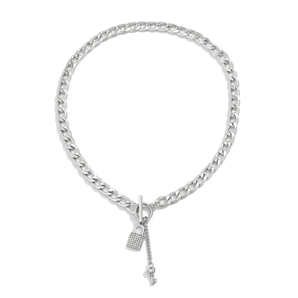 Thick Chain Lock and Key Pendant Necklace - Trendy Fashion Jewelry MANDOTOS