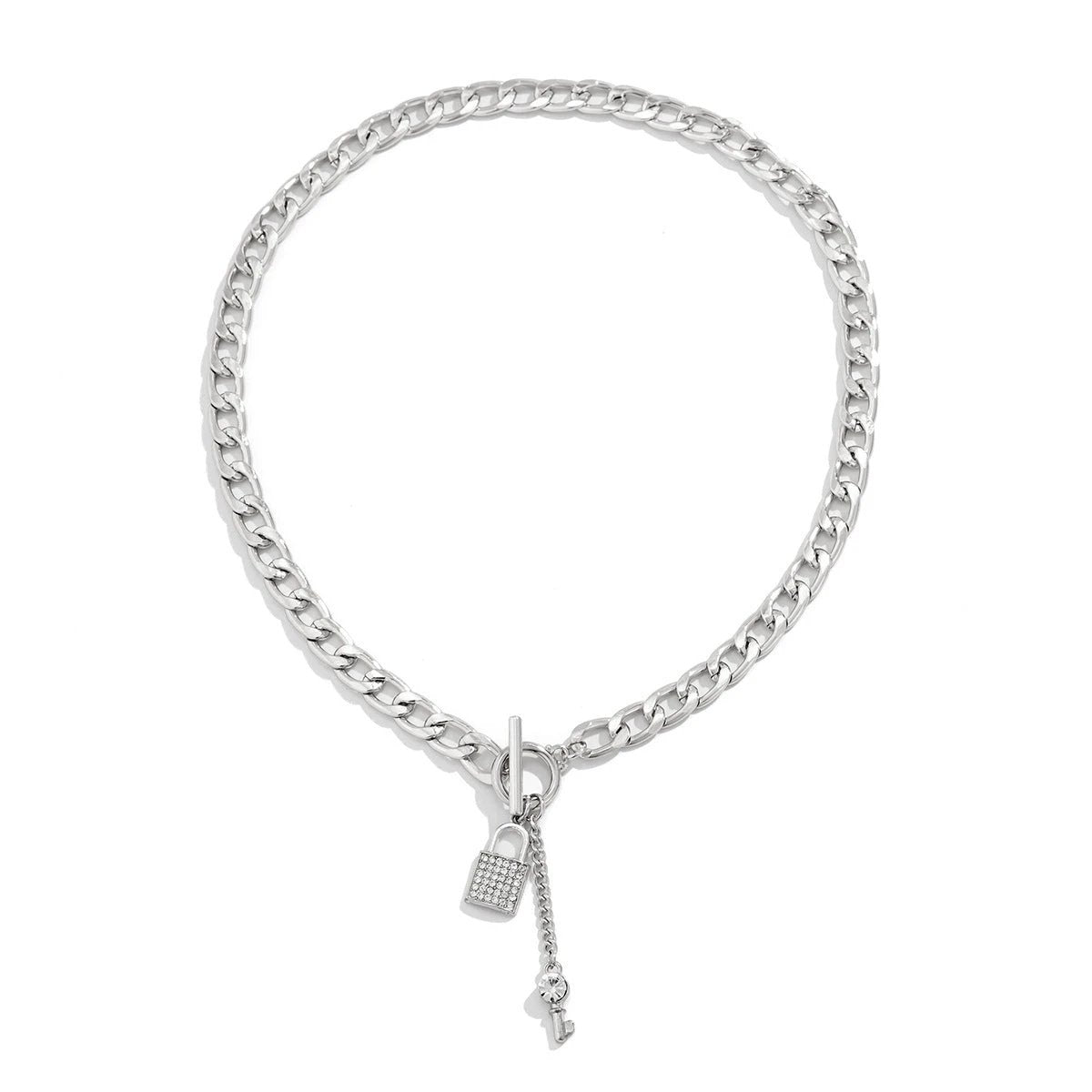 Thick Chain Lock and Key Pendant Necklace - Trendy Fashion Jewelry MANDOTOS