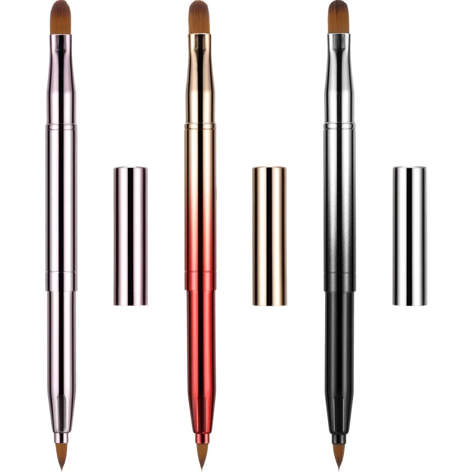 3 Pieces Lip Brush Retractable Lipstick Liner Brush Lipstick Dual-Ended Foundation Makeup Brush with Cap Travel Applicators SnapGoShop