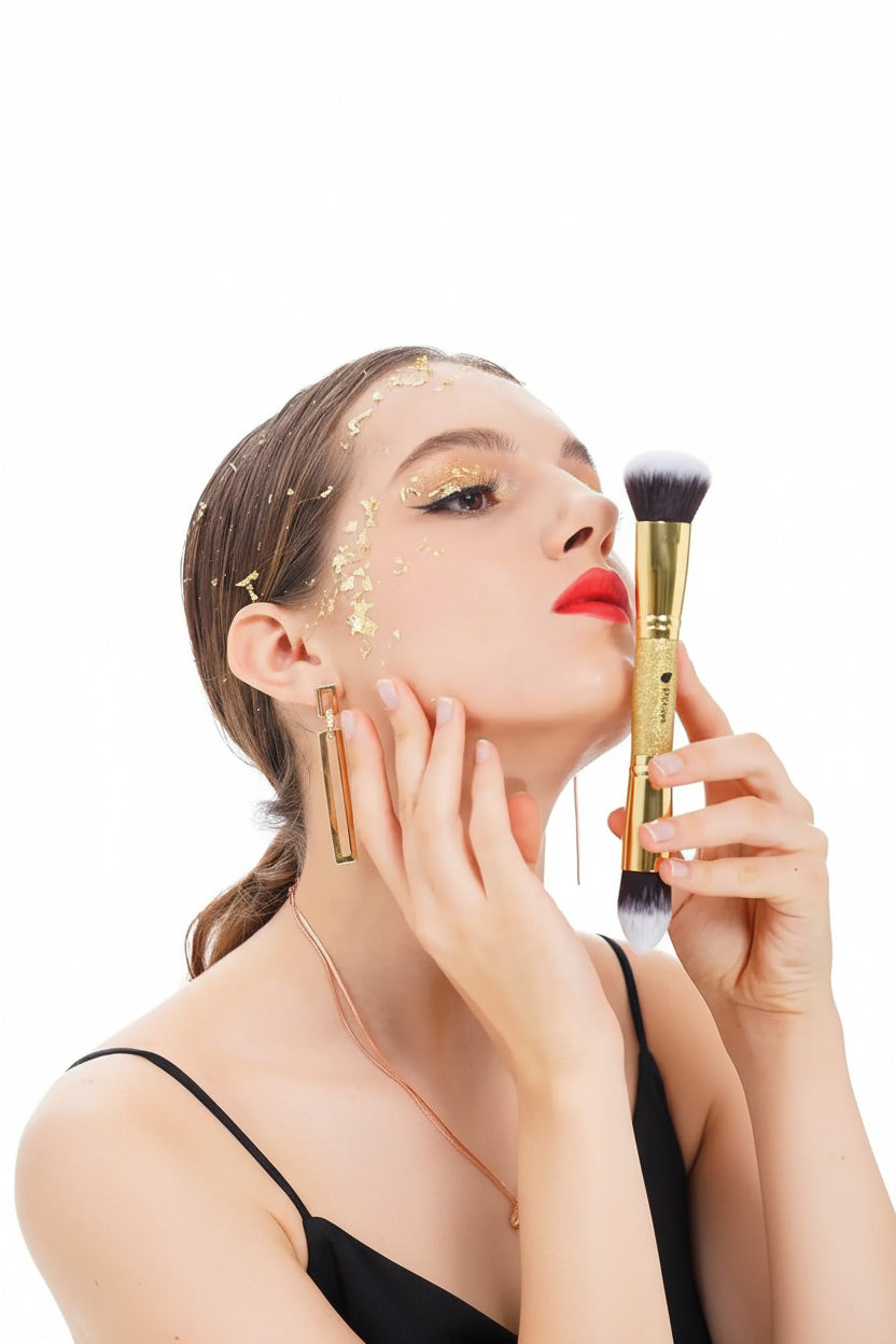 Makeup Brushes Duo End Foundation Powder Buffer and Contour Brush Synthetic Cosmetic Tools 2Pcs SnapGoShop