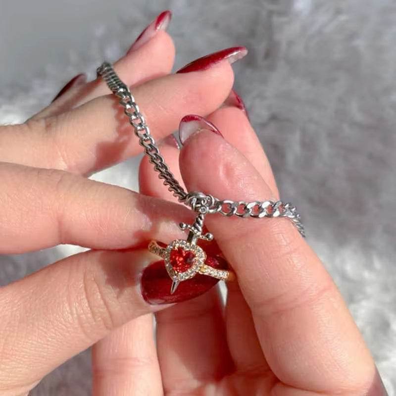 Heart Ring and Sword Necklace Set – Stainless Steel Couple Jewelry Gift CartRare