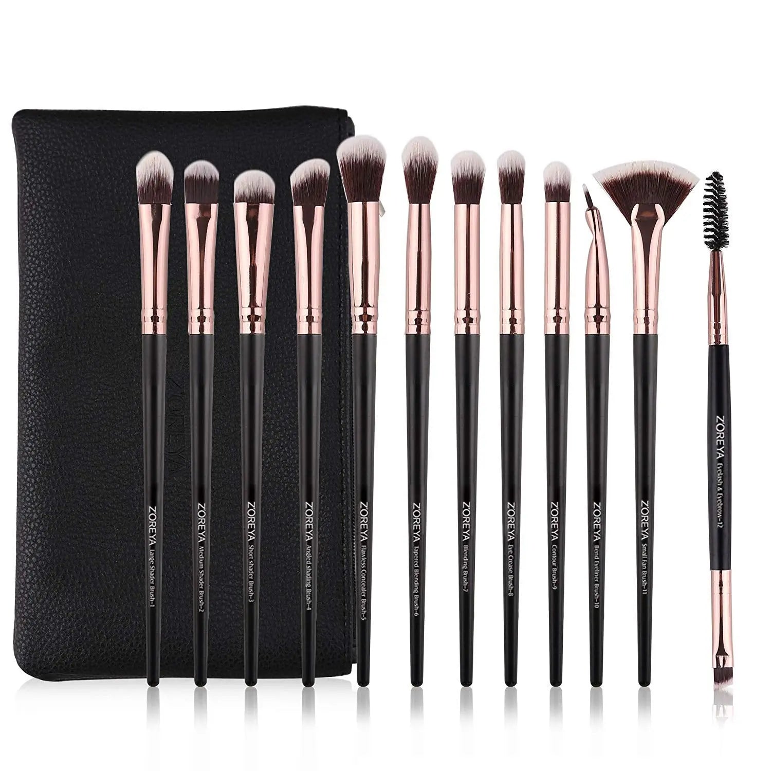 Eye Makeup Brushes, 12 Pcs Professional Eye Brush Set Eyeshadow, Eyebrow, Blending, Fan, Eyelash Brush Set with Carrying Bag (Champagne Gold) SnapGoShop