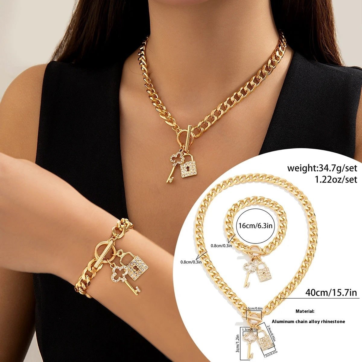 Thick Chain Lock and Key Pendant Necklace - Trendy Fashion Jewelry MANDOTOS