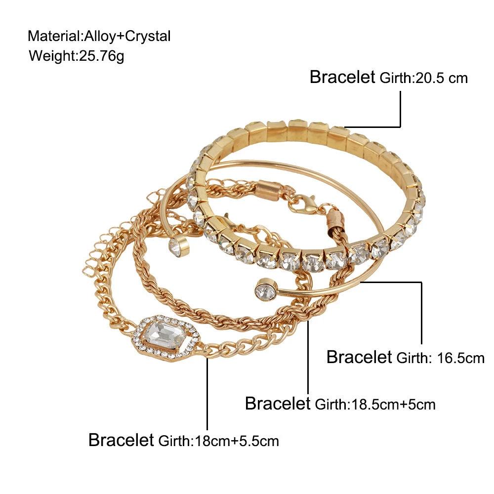 Fashion Jewelry 4 Pcs Crystal Bracelet Set Bohemian Design For Women Vintage Luxury Twisted Cuff Chains Armband Jewelry Accessories MANDOTOS
