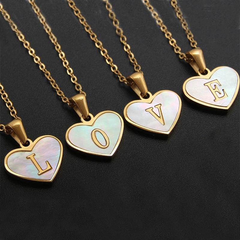26 Letter Heart-shaped Necklace White Shell Love Clavicle Chain Fashion Personalized Necklace For Women Jewelry Valentine's Day MANDOTOS