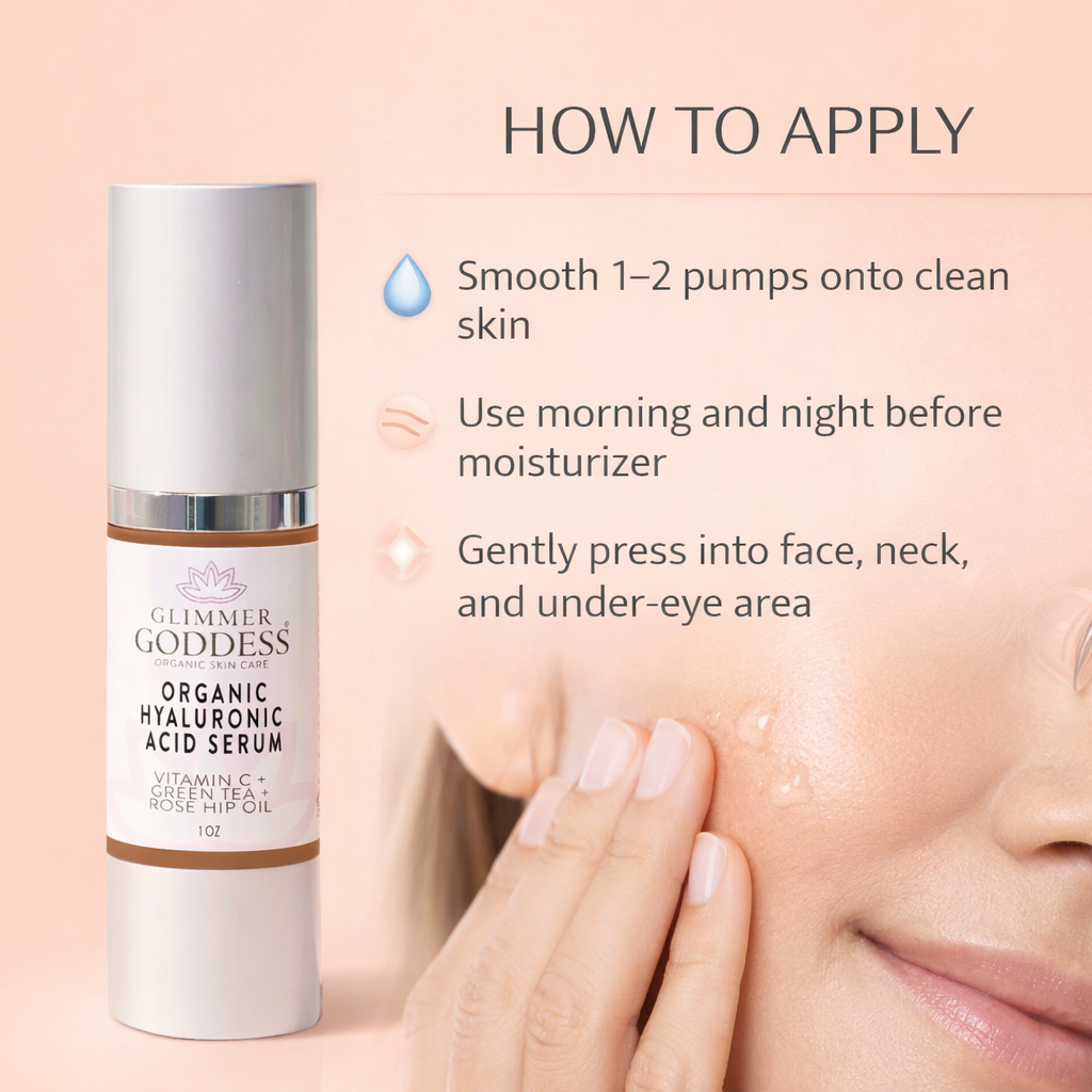 Organic Hyaluronic Acid Serum – Plumping Hydration Glimmer Goddess® Organic Skin Care