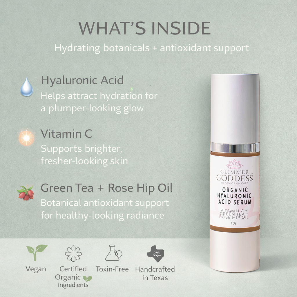 Organic Hyaluronic Acid Serum – Plumping Hydration Glimmer Goddess® Organic Skin Care