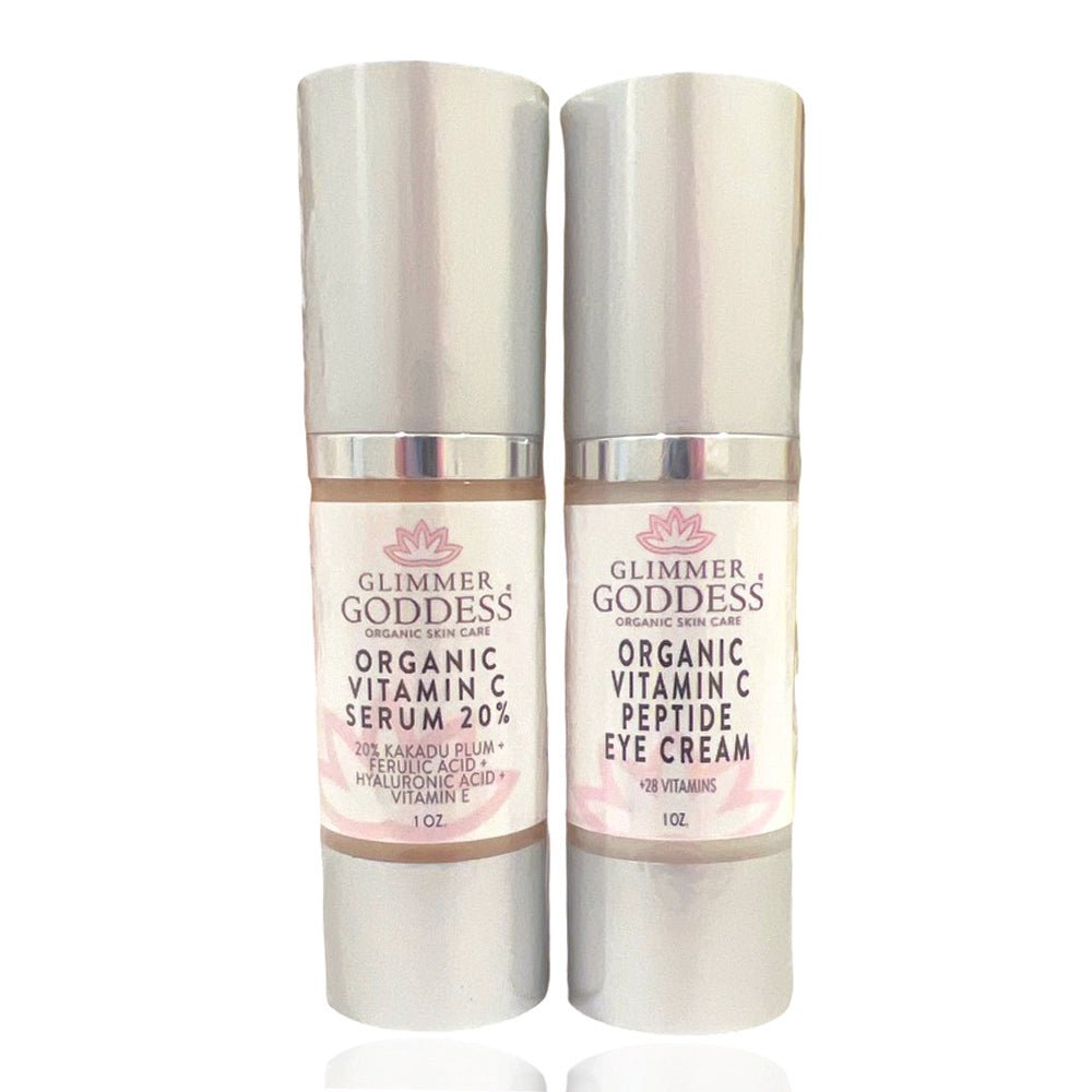 Organic Vitamin C Glow Duo – 20% Vitamin C + Peptide Eye Serum Glimmer Goddess® Organic Skin Care