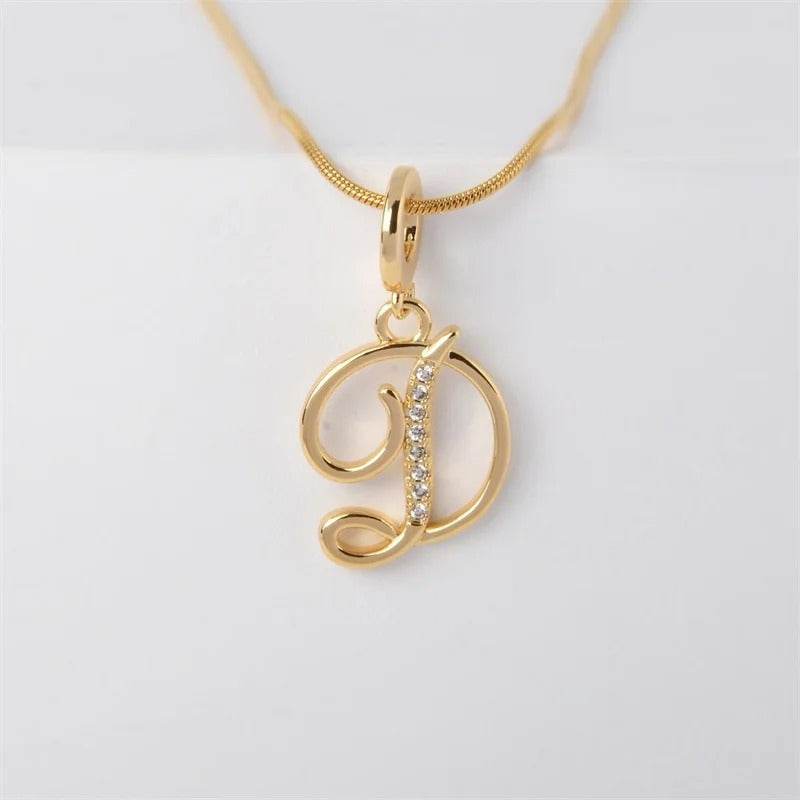 Gold Letter Pendant Necklace for Women – A-Z Alphabet Zircon Crystal Choker, Snake Chain Jewelry Gift CartRare