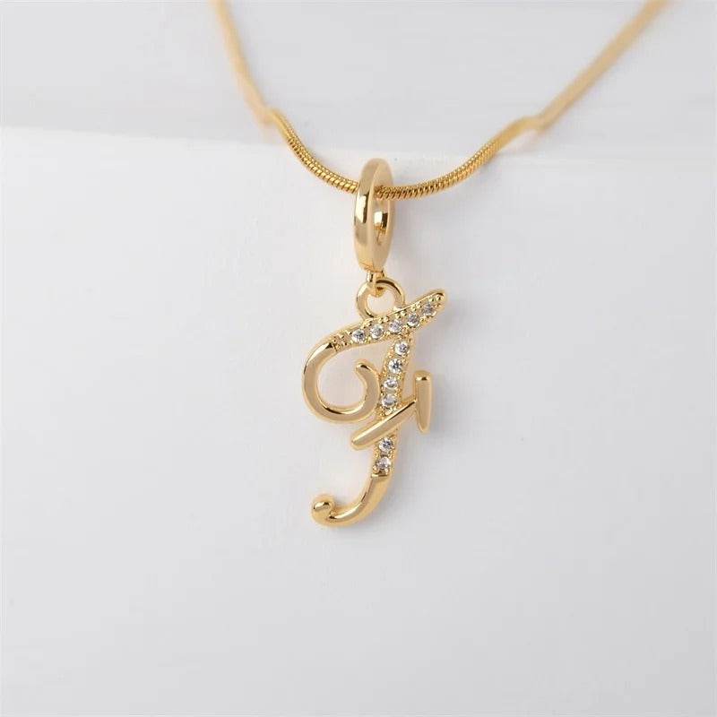 Gold Letter Pendant Necklace for Women – A-Z Alphabet Zircon Crystal Choker, Snake Chain Jewelry Gift CartRare