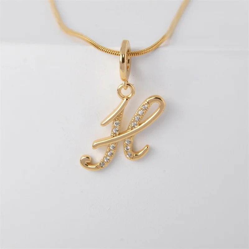 Gold Letter Pendant Necklace for Women – A-Z Alphabet Zircon Crystal Choker, Snake Chain Jewelry Gift CartRare