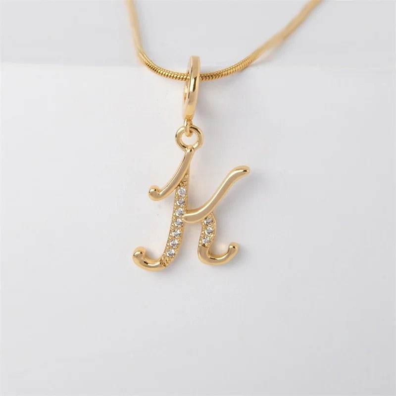 Gold Letter Pendant Necklace for Women – A-Z Alphabet Zircon Crystal Choker, Snake Chain Jewelry Gift CartRare