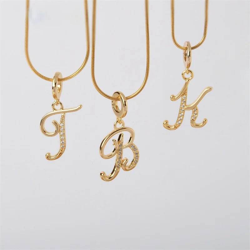 Gold Letter Pendant Necklace for Women – A-Z Alphabet Zircon Crystal Choker, Snake Chain Jewelry Gift CartRare
