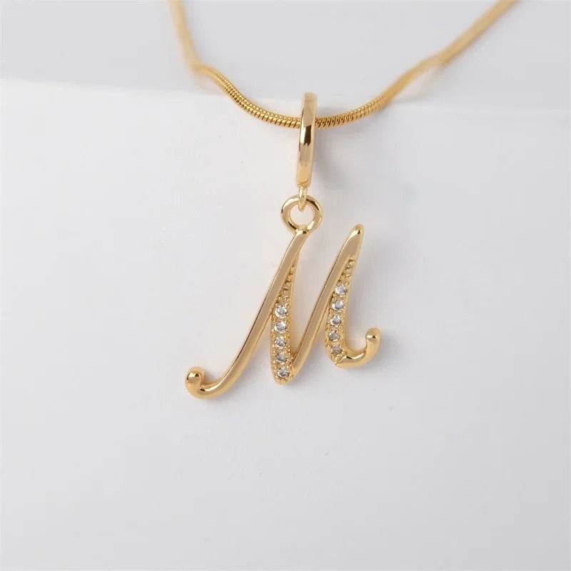 Gold Letter Pendant Necklace for Women – A-Z Alphabet Zircon Crystal Choker, Snake Chain Jewelry Gift CartRare
