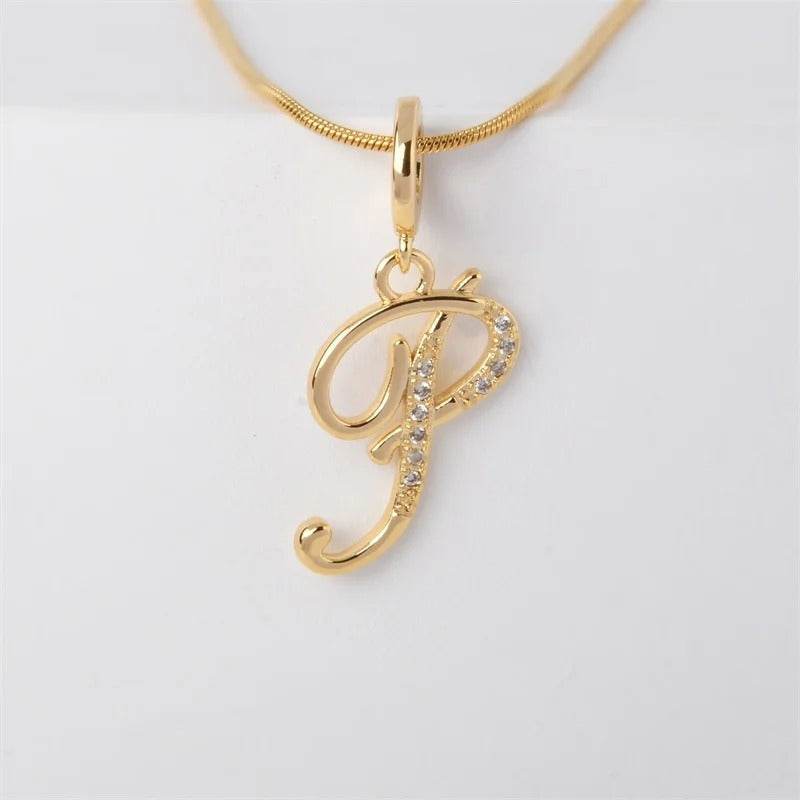Gold Letter Pendant Necklace for Women – A-Z Alphabet Zircon Crystal Choker, Snake Chain Jewelry Gift CartRare