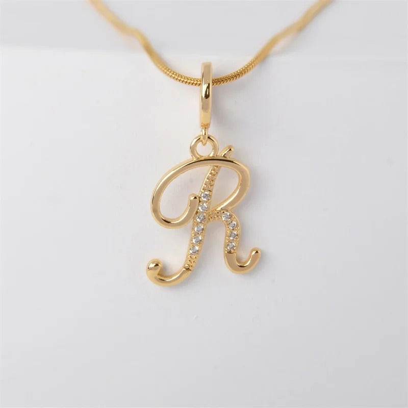 Gold Letter Pendant Necklace for Women – A-Z Alphabet Zircon Crystal Choker, Snake Chain Jewelry Gift CartRare