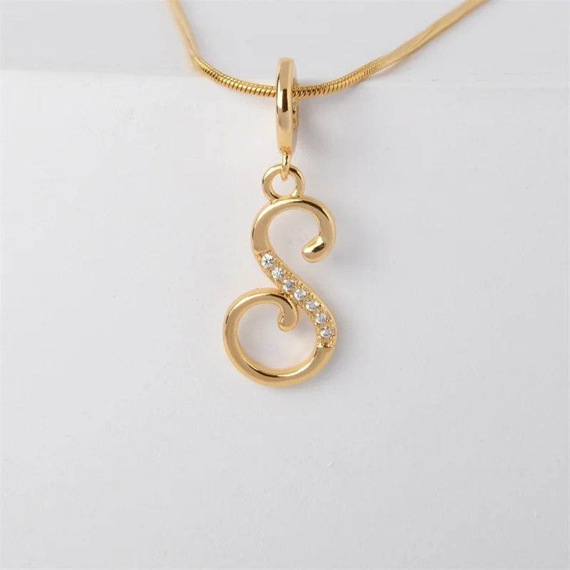 Gold Letter Pendant Necklace for Women – A-Z Alphabet Zircon Crystal Choker, Snake Chain Jewelry Gift CartRare