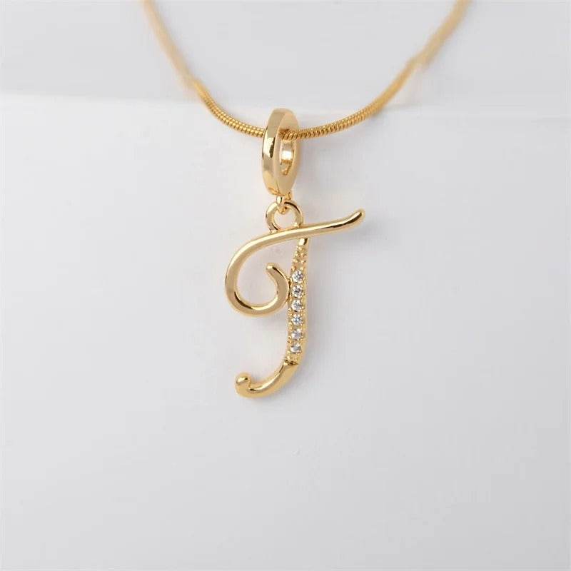 Gold Letter Pendant Necklace for Women – A-Z Alphabet Zircon Crystal Choker, Snake Chain Jewelry Gift CartRare