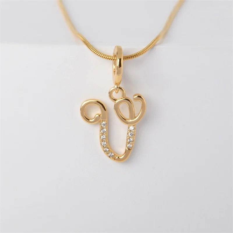 Gold Letter Pendant Necklace for Women – A-Z Alphabet Zircon Crystal Choker, Snake Chain Jewelry Gift CartRare