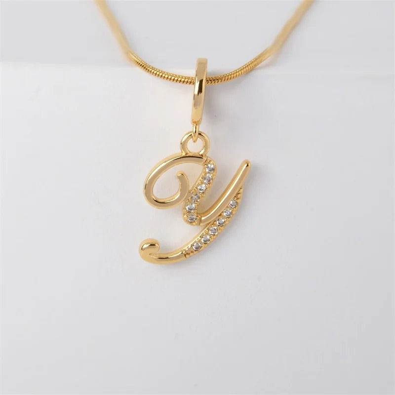 Gold Letter Pendant Necklace for Women – A-Z Alphabet Zircon Crystal Choker, Snake Chain Jewelry Gift CartRare