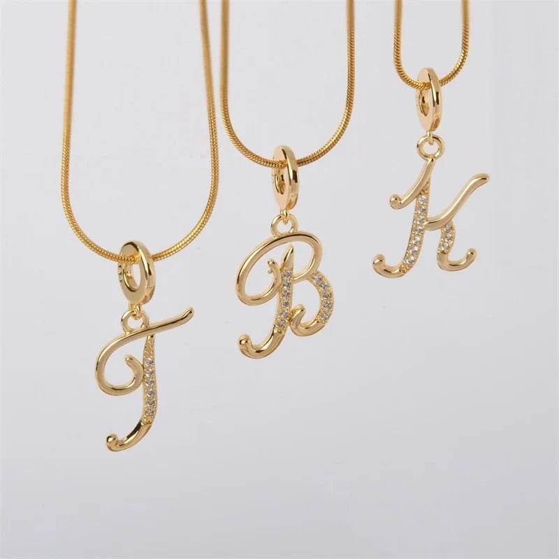 Gold Letter Pendant Necklace for Women – A-Z Alphabet Zircon Crystal Choker, Snake Chain Jewelry Gift CartRare