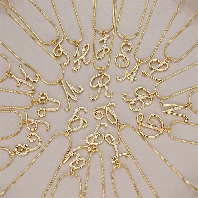 Gold Letter Pendant Necklace for Women – A-Z Alphabet Zircon Crystal Choker, Snake Chain Jewelry Gift CartRare