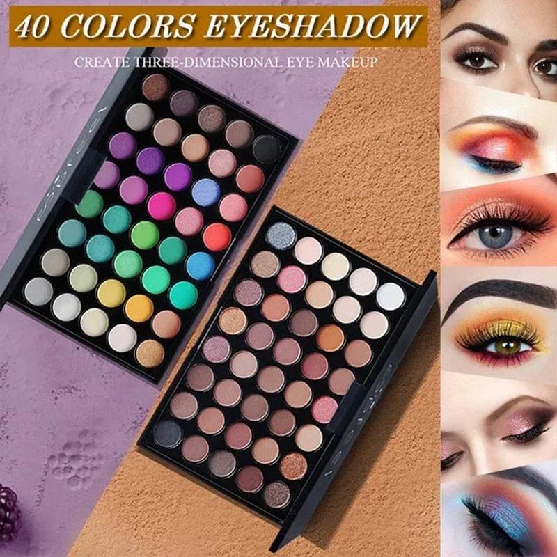 Professtional 40-Color Glitter & Matte Eyeshadow Palette – Waterproof, Long-Lasting Pressed Powder Makeup Kit for Women CartRare