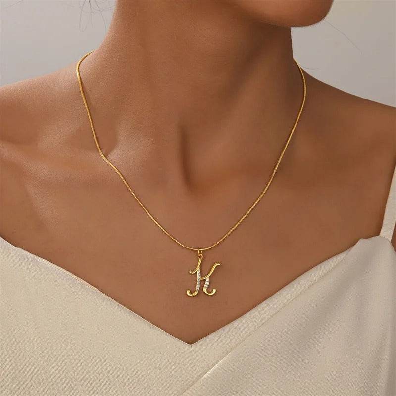 Gold Letter Pendant Necklace for Women – A-Z Alphabet Zircon Crystal Choker, Snake Chain Jewelry Gift CartRare