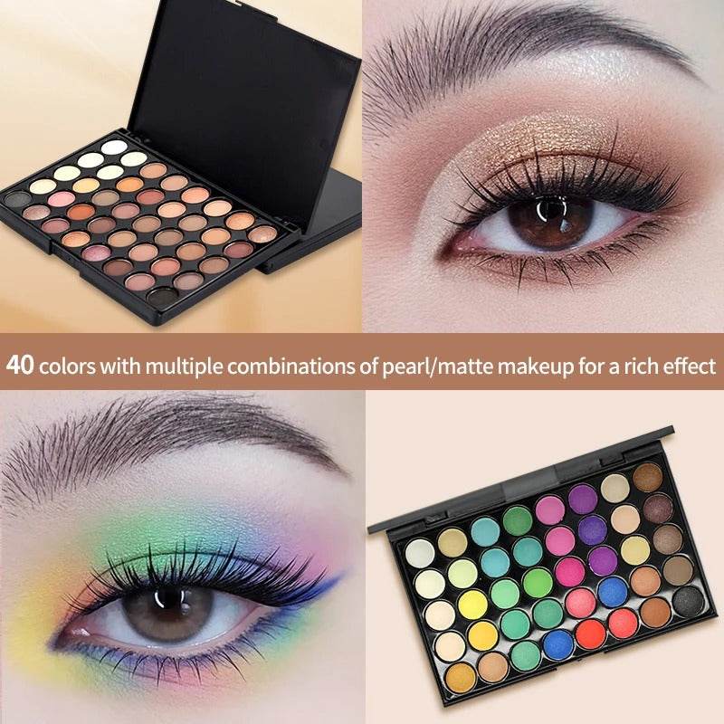 Professtional 40-Color Glitter & Matte Eyeshadow Palette – Waterproof, Long-Lasting Pressed Powder Makeup Kit for Women CartRare