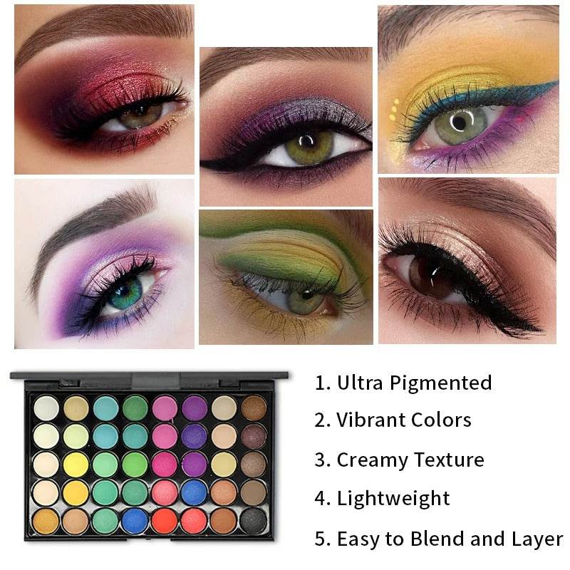 Professtional 40-Color Glitter & Matte Eyeshadow Palette – Waterproof, Long-Lasting Pressed Powder Makeup Kit for Women CartRare