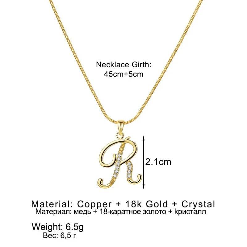 Gold Letter Pendant Necklace for Women – A-Z Alphabet Zircon Crystal Choker, Snake Chain Jewelry Gift CartRare
