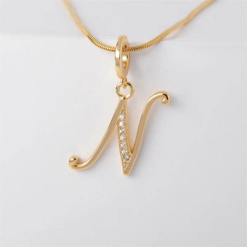 Gold Letter Pendant Necklace for Women – A-Z Alphabet Zircon Crystal Choker, Snake Chain Jewelry Gift CartRare