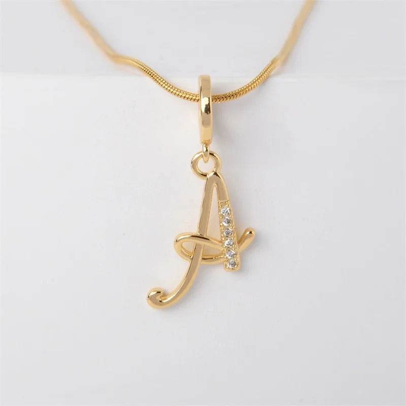 Gold Letter Pendant Necklace for Women – A-Z Alphabet Zircon Crystal Choker, Snake Chain Jewelry Gift CartRare