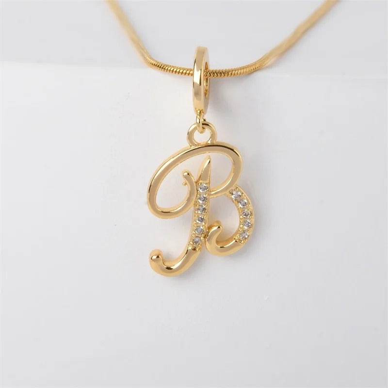 Gold Letter Pendant Necklace for Women – A-Z Alphabet Zircon Crystal Choker, Snake Chain Jewelry Gift CartRare