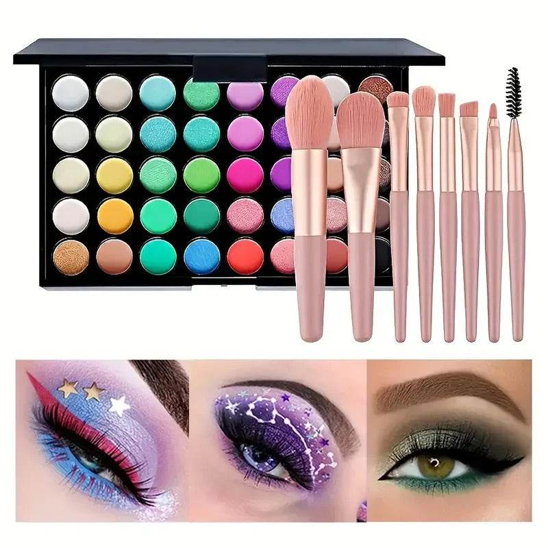 Professtional 40-Color Glitter & Matte Eyeshadow Palette – Waterproof, Long-Lasting Pressed Powder Makeup Kit for Women - Sunnyside Beauty