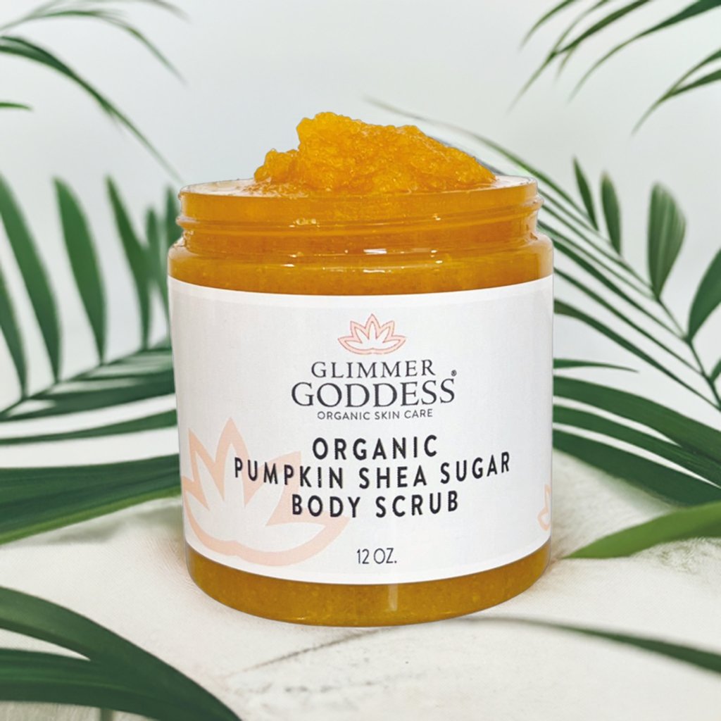 Organic Pumpkin Shea Sugar Body Scrub – Fall Scented Exfoliator Glimmer Goddess® Organic Skin Care
