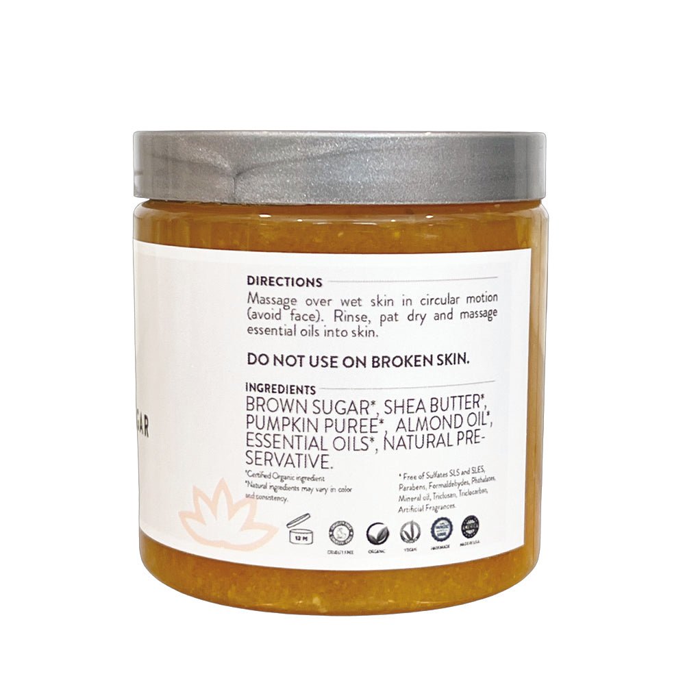 Organic Pumpkin Shea Sugar Body Scrub – Fall Scented Exfoliator Glimmer Goddess® Organic Skin Care